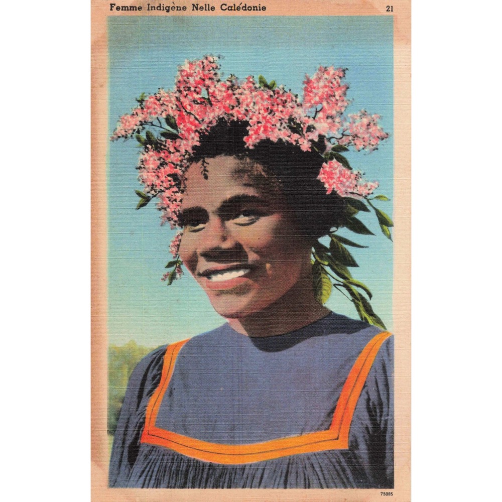 Vtg 1940's Femme Indigene Nelle Caledonie Postcard Tropical Woman Flower Crown - Picture 1 of 2